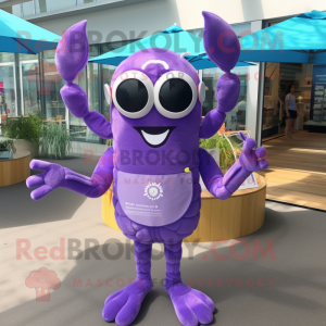 Lavender Crab Cakes mascot costume character dressed with a Swimwear and Cummerbunds