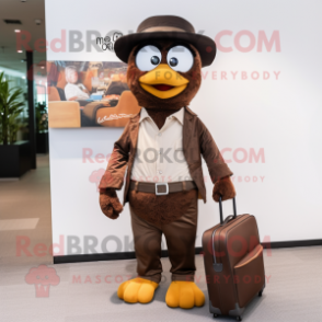 Brown Mandarin mascot costume character dressed with a Henley Shirt and Briefcases