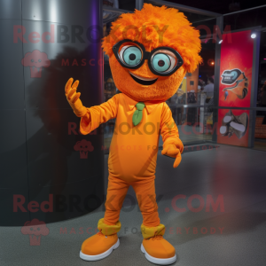 Orange Zombie mascot costume character dressed with a Jeggings and Eyeglasses