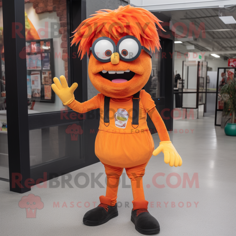 Orange Zombie mascot costume character dressed with a Jeggings and Eyeglasses Orange Zombie mascot costume character dressed with a Jeggings and Eyeglasses