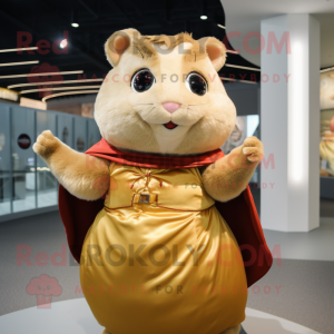 Gold Hamster mascot costume character dressed with a Wrap Skirt and Gloves