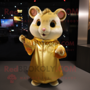 Gold Hamster mascot costume character dressed with a Wrap Skirt and Gloves