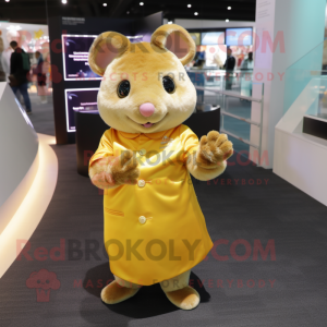 Gold Hamster mascot costume character dressed with a Wrap Skirt and Gloves