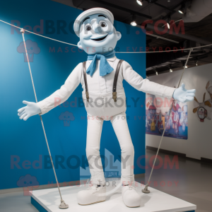 White Tightrope Walker mascot costume character dressed with a Boyfriend Jeans and Scarf clips