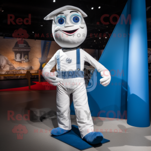 White Tightrope Walker mascot costume character dressed with a Boyfriend Jeans and Scarf clips