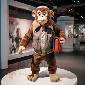 Brown Monkey mascot costume character dressed with a Jacket and Handbags