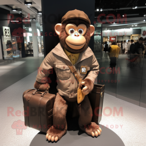 Brown Monkey mascot costume character dressed with a Jacket and Handbags