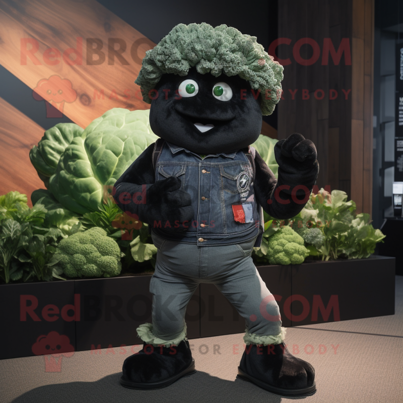 Black Cauliflower mascot costume character dressed with a Denim Shorts and Wraps