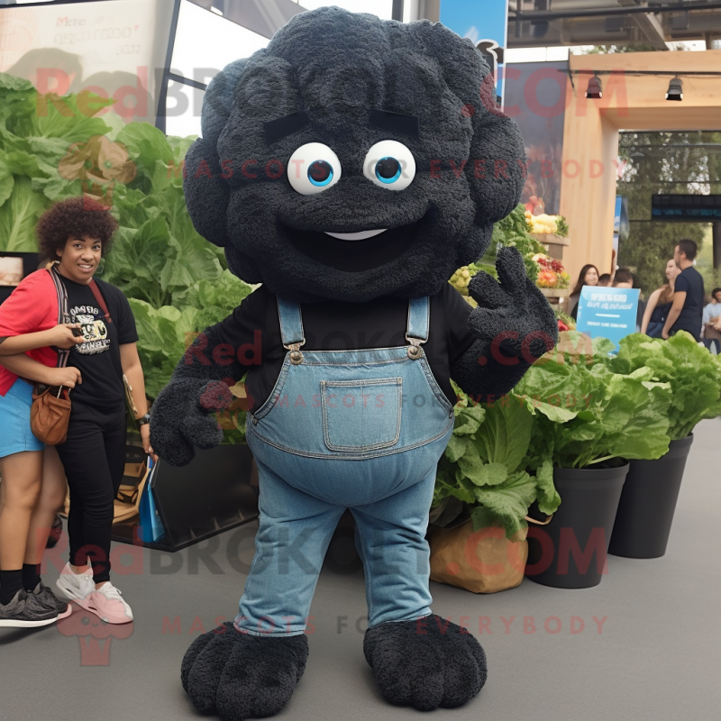 Black Cauliflower mascot costume character dressed with a Denim Shorts and Wraps Black Cauliflower mascot costume character dressed with a Denim Shorts and Wraps