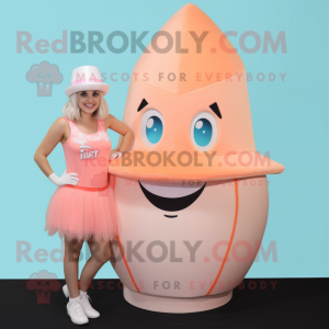 Peach Tooth Fairy mascot costume character dressed with a Tank Top and Hats