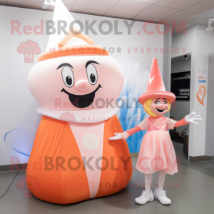 Peach Tooth Fairy mascot costume character dressed with a Tank Top and Hats