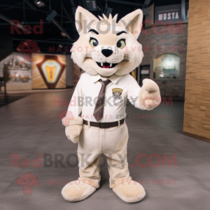 Cream Bobcat mascot costume character dressed with a Trousers and Pocket squares