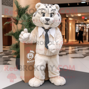 Cream Bobcat mascot costume character dressed with a Trousers and Pocket squares