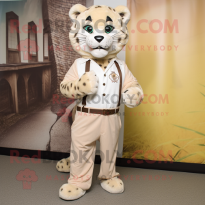 Cream Bobcat mascot costume character dressed with a Trousers and Pocket squares