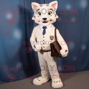 Cream Bobcat mascot costume character dressed with a Trousers and Pocket squares