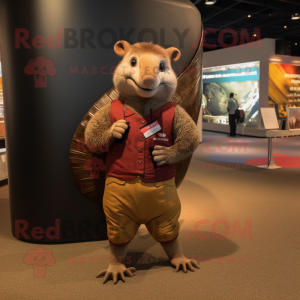 Brown Armadillo mascot costume character dressed with a Henley Shirt and Wallets