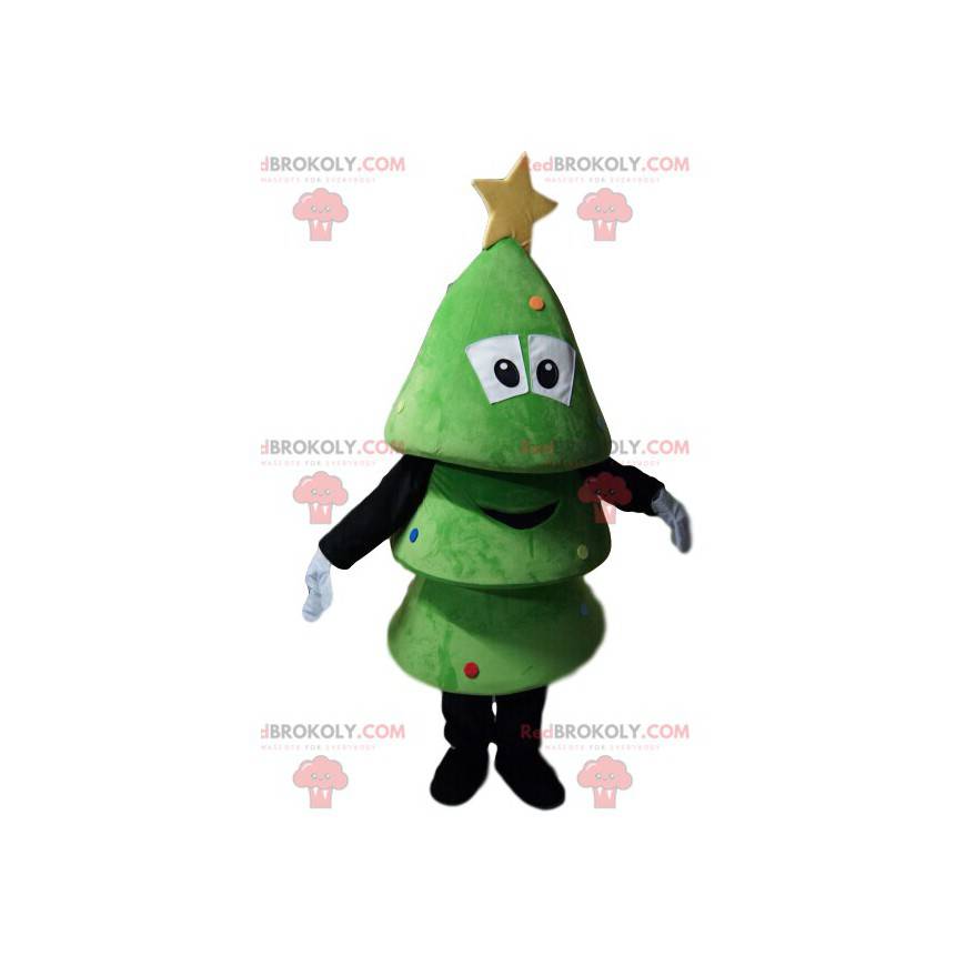 Mascot small green tree smiling. Christmas tree costume -