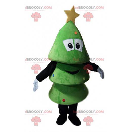 Mascot small green tree smiling. Christmas tree costume -