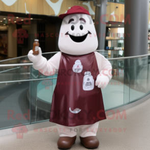 Maroon Bottle Of Milk mascot costume character dressed with a Poplin Shirt and Wraps