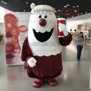 Maroon Bottle Of Milk mascot costume character dressed with a Poplin Shirt and Wraps