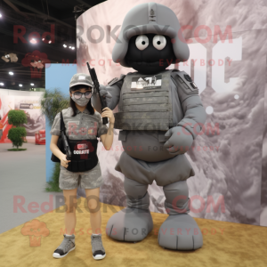Gray Commando mascot costume character dressed with a Mini Skirt and Keychains