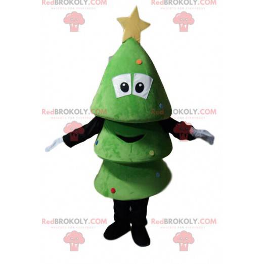 Mascot small green tree smiling. Christmas tree costume -