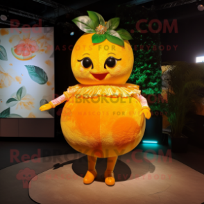 Gold Grapefruit mascot costume character dressed with a Mini Skirt and Brooches