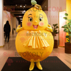 Gold Grapefruit mascot costume character dressed with a Mini Skirt and Brooches