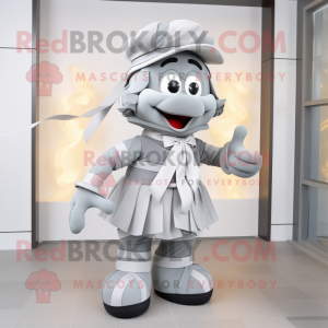 Gray Fire Fighter mascot costume character dressed with a Wrap Dress and Bow ties