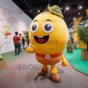 Yellow Tomato mascot costume character dressed with a Cargo Pants and Hairpins
