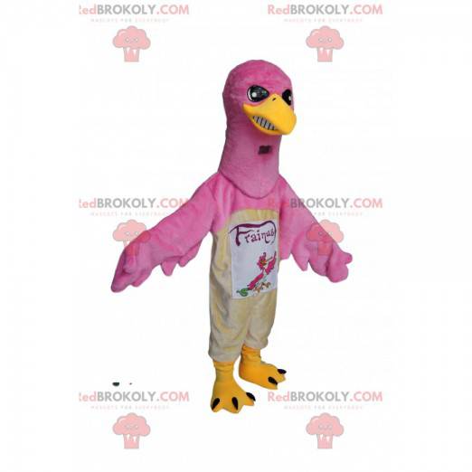 Mascotte dell'aquila rosa dallo sguardo intenso. Costume da