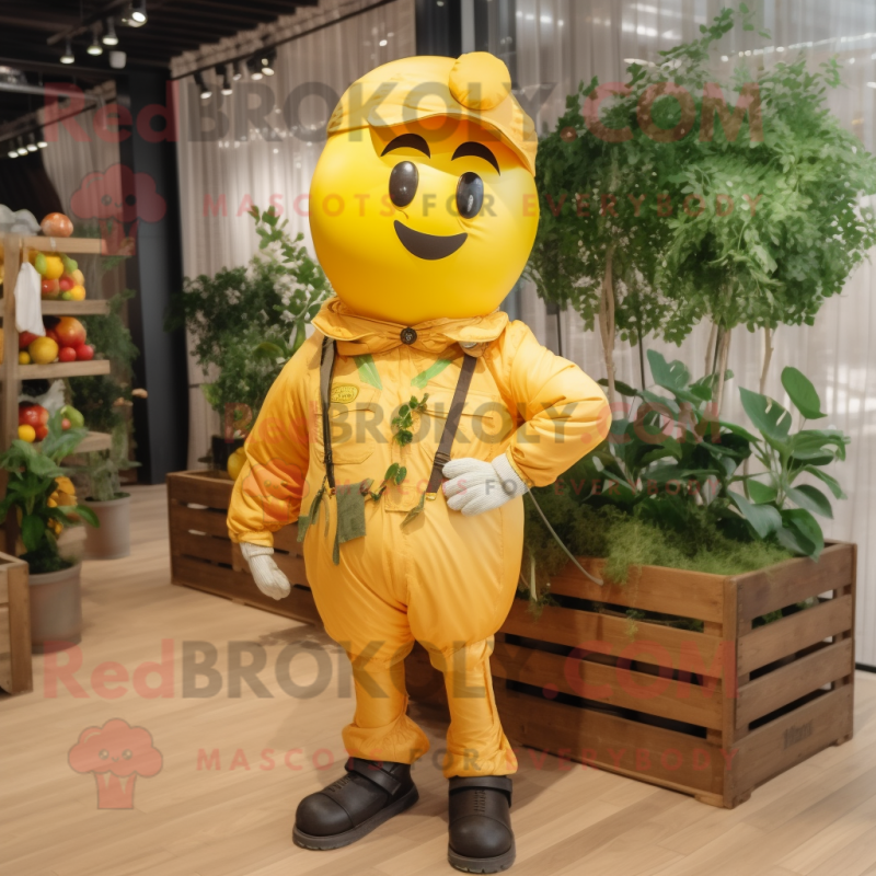 Yellow Tomato mascot costume character dressed with a Cargo Pants and Hairpins