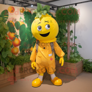 Yellow Tomato mascot costume character dressed with a Cargo Pants and Hairpins