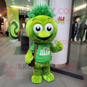 Lime Green Alliance mascot costume character dressed with a Polo Shirt and Hair clips