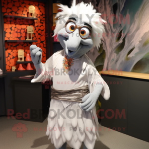 Silver Tandoori Chicken mascot costume character dressed with a Dress Shirt and Hair clips