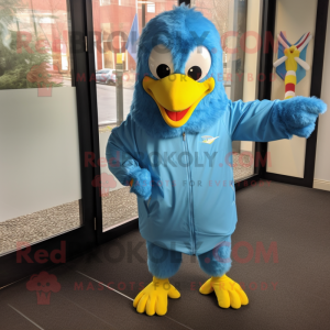 Sky Blue Hens mascot costume character dressed with a Windbreaker and Lapel pins