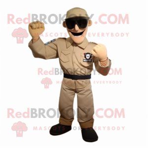 Beige Gi Joe mascot costume character dressed with a Button-Up Shirt and Reading glasses
