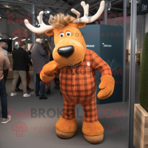 Orange Irish Elk mascot costume character dressed with a Flannel Shirt and Cufflinks