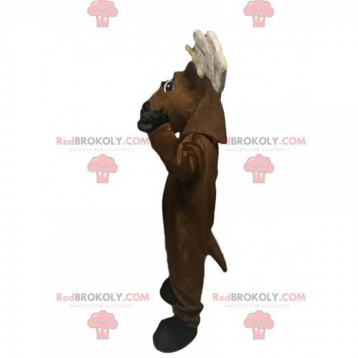 Mascotte cervo marrone molto allegra con bellissime corna -