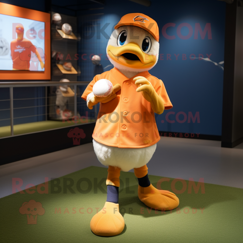 Orange Gosling mascot costume character dressed with a Baseball Tee and Anklets