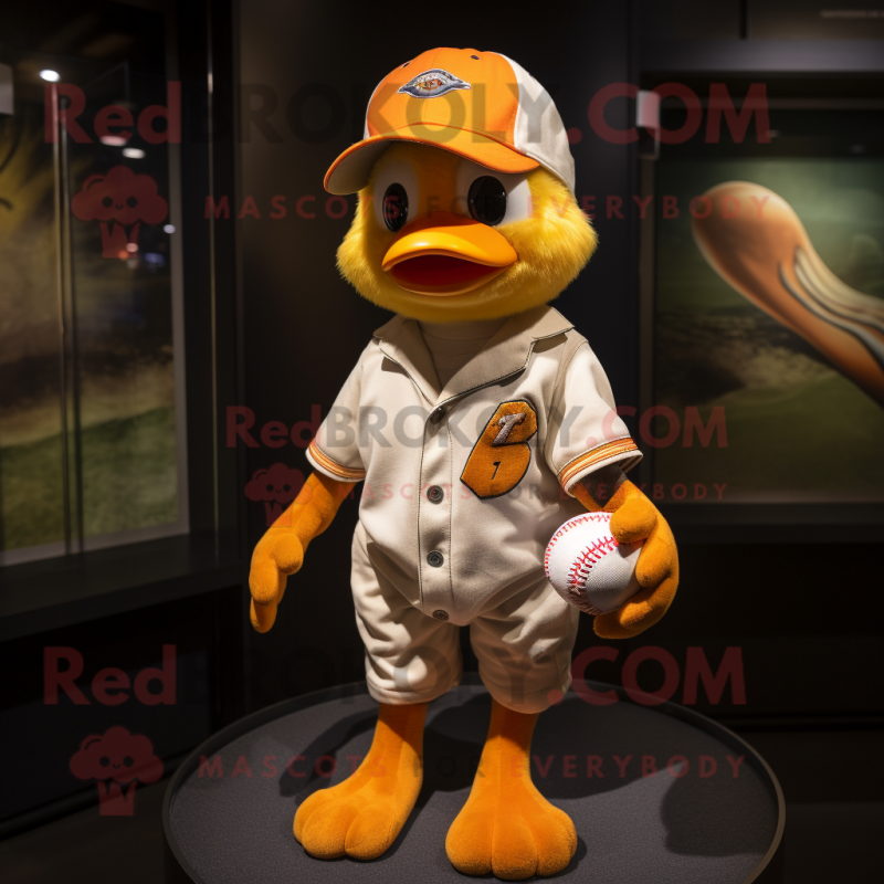 Orange Gosling mascot costume character dressed with a Baseball Tee and Anklets Orange Gosling mascot costume character dressed with a Baseball Tee and Anklets