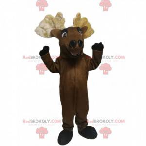 Mascota de ciervo marrón muy alegre con hermosas astas -