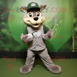 Olive Say Wolf mascot costume character dressed with a Baseball Tee and Clutch bags