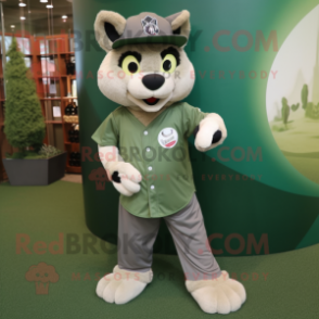 Olive Say Wolf mascot costume character dressed with a Baseball Tee and Clutch bags