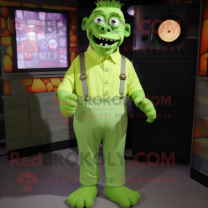 Lime Green Frankenstein'S Monster mascot costume character dressed with a Button-Up Shirt and Cummerbunds