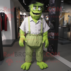 Lime Green Frankenstein'S Monster mascot costume character dressed with a Button-Up Shirt and Cummerbunds