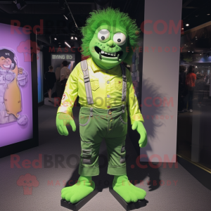 Lime Green Frankenstein'S Monster mascot costume character dressed with a Button-Up Shirt and Cummerbunds