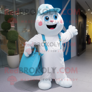 White Wrist Watch mascot costume character dressed with a Overalls and Tote bags