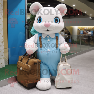 White Wrist Watch mascot costume character dressed with a Overalls and Tote bags