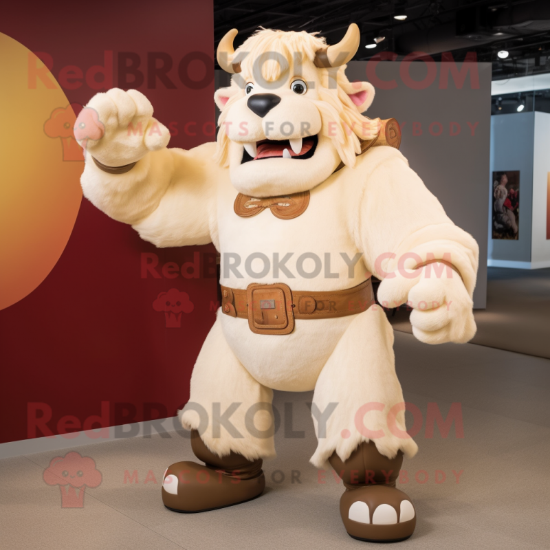 Cream Minotaur mascot costume character dressed with a Flare Jeans and Mittens Cream Minotaur mascot costume character dressed with a Flare Jeans and Mittens
